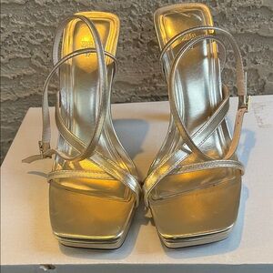 Zara Metallic Gold Strappy Heels